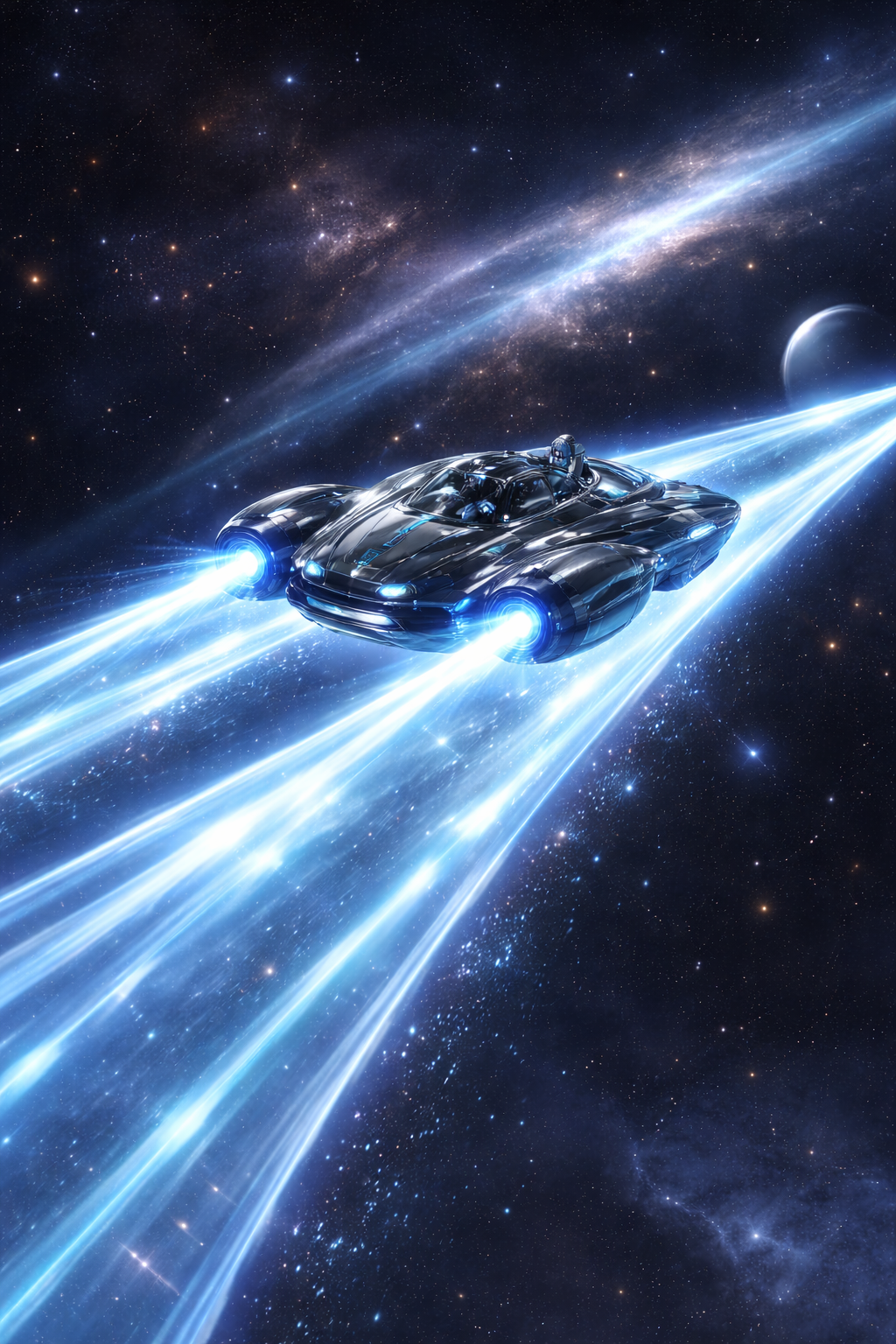 Fahrzeug auf Lichtstrahlen im All